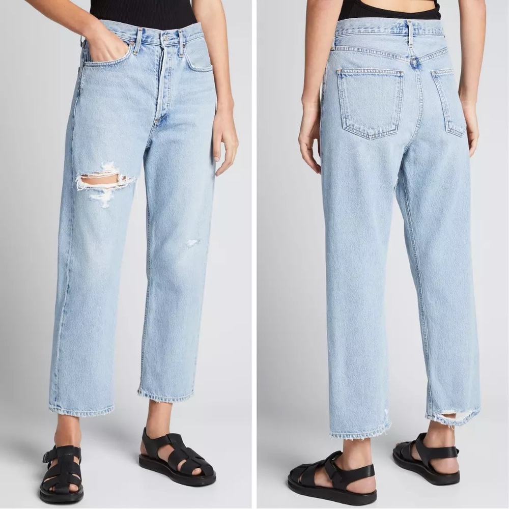AGOLDE '90s Crop Distressed Jeans in Echo/Lightwash